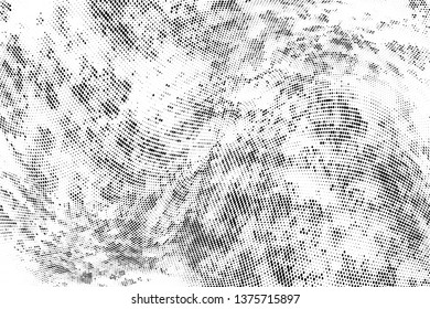 Abstract monochrome halftone geometric pattern. Soft curves. Stains and splashes. Vector illustration with dots. Modern polka dotten background for web banners, covers, greeting cards