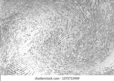 Abstract monochrome halftone geometric pattern. Soft curves. Stains and splashes. Vector illustration with dots. Modern polka dotten background for web banners, covers, greeting cards