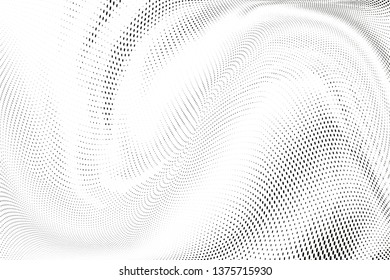 Abstract monochrome halftone geometric pattern. Soft curves. Stains and splashes. Vector illustration with dots. Modern polka dotten background for web banners, covers, greeting cards