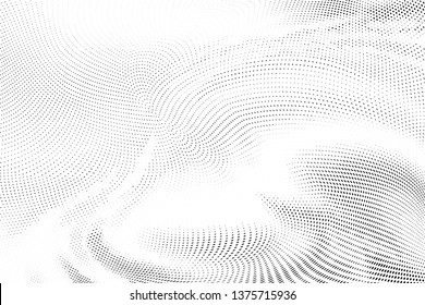 Abstract monochrome halftone geometric pattern. Soft curves. Stains and splashes. Vector illustration with dots. Modern polka dotten background for web banners, covers, greeting cards