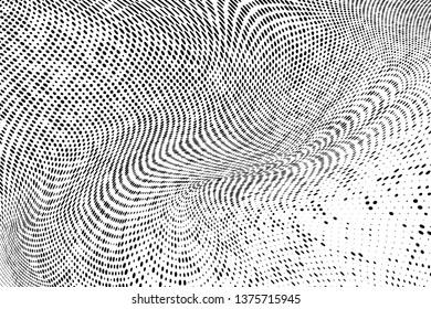 Abstract monochrome halftone geometric pattern. Soft curves. Stains and splashes. Vector illustration with dots. Modern polka dotten background for web banners, covers, greeting cards