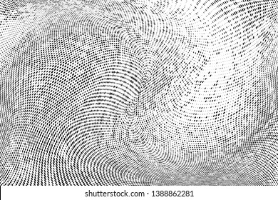 Abstract monochrome halftone geometric pattern. Soft curves. Stains and splashes. Vector illustration with dots. Modern polka dotten background for web banners, covers, greeting cards
