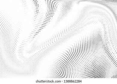 Abstract monochrome halftone geometric pattern. Soft curves. Stains and splashes. Vector illustration with dots. Modern polka dotten background for web banners, covers, greeting cards