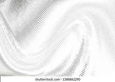 Abstract monochrome halftone geometric pattern. Soft curves. Stains and splashes. Vector illustration with dots. Modern polka dotten background for web banners, covers, greeting cards