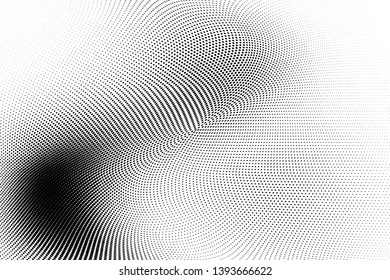 Abstract monochrome halftone geometric pattern. Soft curves. Stains and splashes. Vector illustration with dots. Modern polka dotten background. Template for design