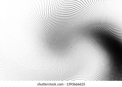 Abstract monochrome halftone geometric pattern. Soft curves. Stains and splashes. Vector illustration with dots. Modern polka dotten background. Template for design