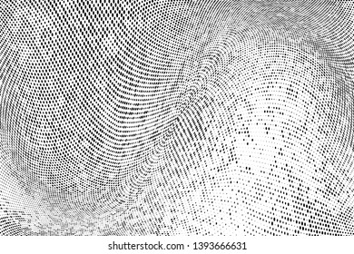 Abstract monochrome halftone geometric pattern. Soft curves. Stains and splashes. Vector illustration with dots. Modern polka dotten background. Template for design