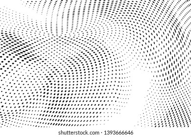 Abstract monochrome halftone geometric pattern. Soft curves. Stains and splashes. Vector illustration with dots. Modern polka dotten background. Template for design