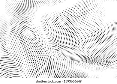 Abstract monochrome halftone geometric pattern. Soft curves. Stains and splashes. Vector illustration with dots. Modern polka dotten background. Template for design