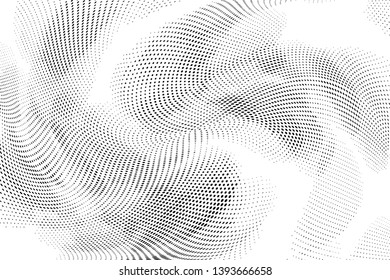 Abstract monochrome halftone geometric pattern. Soft curves. Stains and splashes. Vector illustration with dots. Modern polka dotten background. Template for design