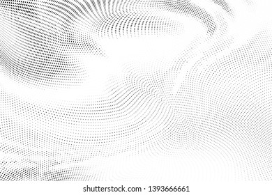 Abstract monochrome halftone geometric pattern. Soft curves. Stains and splashes. Vector illustration with dots. Modern polka dotten background. Template for design