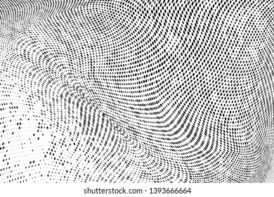 Abstract monochrome halftone geometric pattern. Soft curves. Stains and splashes. Vector illustration with dots. Modern polka dotten background. Template for design