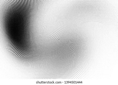 Abstract monochrome halftone geometric pattern. Soft curves. Stains and splashes. Dotten vector illustration. Modern polka dots background. Template for design