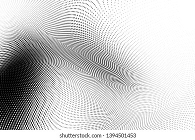 Abstract monochrome halftone geometric pattern. Soft curves. Stains and splashes. Dotten vector illustration. Modern polka dots background. Template for design