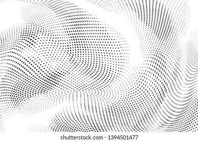 Abstract monochrome halftone geometric pattern. Soft curves. Stains and splashes. Dotten vector illustration. Modern polka dots background. Template for design