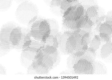 Abstract monochrome halftone geometric pattern. Soft curves. Stains and splashes. Dotten vector illustration. Modern polka dots background. Template for design