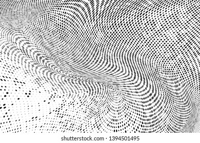 Abstract monochrome halftone geometric pattern. Soft curves. Stains and splashes. Dotten vector illustration. Modern polka dots background. Template for design