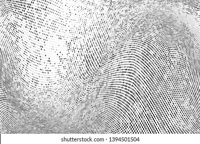 Abstract monochrome halftone geometric pattern. Soft curves. Stains and splashes. Dotten vector illustration. Modern polka dots background. Template for design