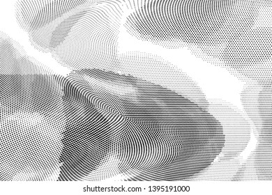 Abstract monochrome halftone geometric pattern. Soft curves. Stains and splashes. Dotten vector illustration. Modern polka dots background. Template for design