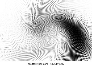 Abstract monochrome halftone geometric pattern. Soft curves. Stains and splashes. Dotten vector illustration. Modern polka dots background. Template for design