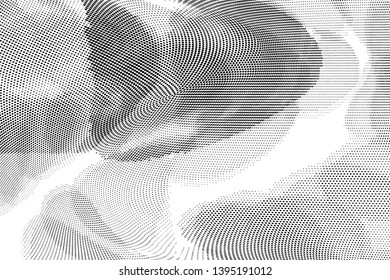 Abstract monochrome halftone geometric pattern. Soft curves. Stains and splashes. Dotten vector illustration. Modern polka dots background. Template for design