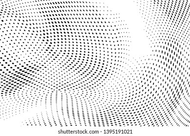 Abstract monochrome halftone geometric pattern. Soft curves. Stains and splashes. Dotten vector illustration. Modern polka dots background. Template for design