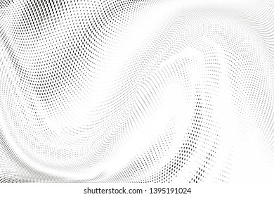 Abstract monochrome halftone geometric pattern. Soft curves. Stains and splashes. Dotten vector illustration. Modern polka dots background. Template for design