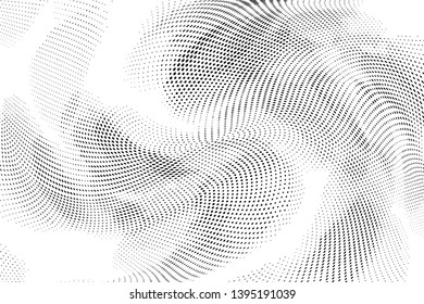 Abstract monochrome halftone geometric pattern. Soft curves. Stains and splashes. Dotten vector illustration. Modern polka dots background. Template for design