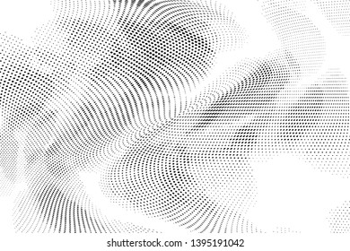 Abstract monochrome halftone geometric pattern. Soft curves. Stains and splashes. Dotten vector illustration. Modern polka dots background. Template for design