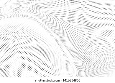Abstract monochrome halftone geometric pattern. Soft curves. Stains and splashes. Vector illustration with dots. Modern polka dotten background. Template for design
