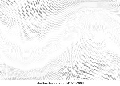 Abstract monochrome halftone geometric pattern. Soft curves. Stains and splashes. Vector illustration with dots. Modern polka dotten background. Template for design