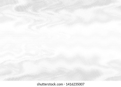 Abstract monochrome halftone geometric pattern. Soft curves. Stains and splashes. Vector illustration with dots. Modern polka dotten background. Template for design