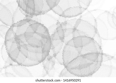 Abstract monochrome halftone geometric pattern. Soft curves. Stains and splashes. Vector illustration with dots. Modern polka dotten background. Template for design