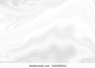 Abstract monochrome halftone geometric pattern. Soft curves. Stains and splashes. Vector illustration with dots. Modern polka dotten background. Template for design