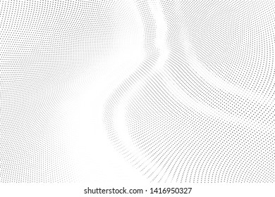 Abstract monochrome halftone geometric pattern. Soft curves. Stains and splashes. Vector illustration with dots. Modern polka dotten background. Template for design