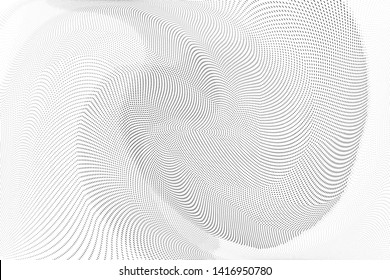 Abstract monochrome halftone geometric pattern. Soft curves. Stains and splashes. Vector illustration with dots. Modern polka dotten background. Template for design
