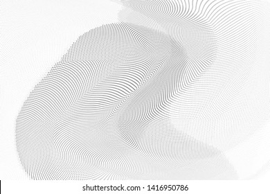 Abstract monochrome halftone geometric pattern. Soft curves. Stains and splashes. Vector illustration with dots. Modern polka dotten background. Template for design