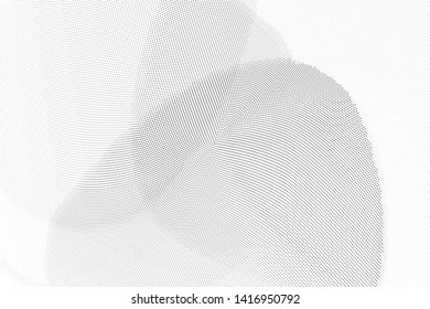 Abstract monochrome halftone geometric pattern. Soft curves. Stains and splashes. Vector illustration with dots. Modern polka dotten background. Template for design