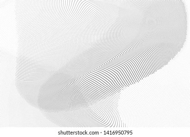 Abstract monochrome halftone geometric pattern. Soft curves. Stains and splashes. Vector illustration with dots. Modern polka dotten background. Template for design