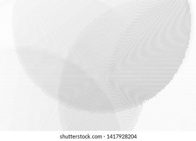 Abstract monochrome halftone geometric pattern. Soft curves. Stains and splashes. Vector illustration with dots. Modern polka dotten background. Template for design