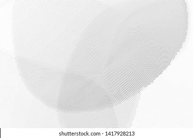 Abstract monochrome halftone geometric pattern. Soft curves. Stains and splashes. Vector illustration with dots. Modern polka dotten background. Template for design