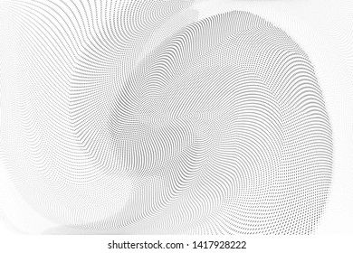Abstract monochrome halftone geometric pattern. Soft curves. Stains and splashes. Vector illustration with dots. Modern polka dotten background. Template for design