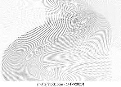 Abstract monochrome halftone geometric pattern. Soft curves. Stains and splashes. Vector illustration with dots. Modern polka dotten background. Template for design