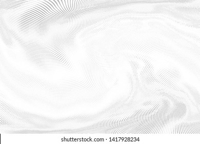 Abstract monochrome halftone geometric pattern. Soft curves. Stains and splashes. Vector illustration with dots. Modern polka dotten background. Template for design