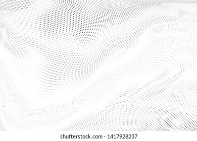 Abstract monochrome halftone geometric pattern. Soft curves. Stains and splashes. Vector illustration with dots. Modern polka dotten background. Template for design