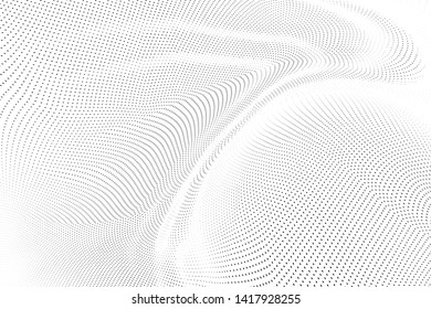 Abstract monochrome halftone geometric pattern. Soft curves. Stains and splashes. Vector illustration with dots. Modern polka dotten background. Template for design