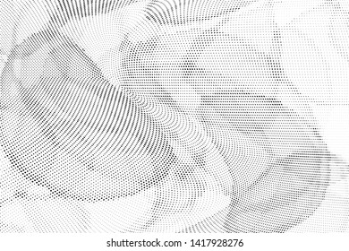 Abstract monochrome halftone geometric pattern. Soft curves. Stains and splashes. Vector illustration with dots. Modern polka dotten background. Template for design