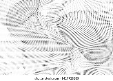 Abstract monochrome halftone geometric pattern. Soft curves. Stains and splashes. Vector illustration with dots. Modern polka dotten background. Template for design