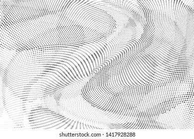 Abstract monochrome halftone geometric pattern. Soft curves. Stains and splashes. Vector illustration with dots. Modern polka dotten background. Template for design