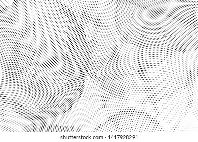 Abstract monochrome halftone geometric pattern. Soft curves. Stains and splashes. Vector illustration with dots. Modern polka dotten background. Template for design